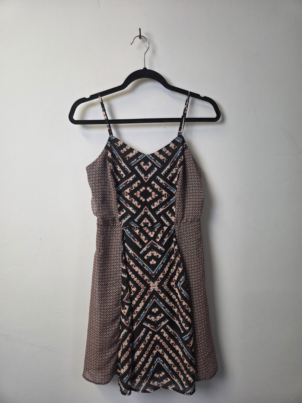 Xhilaration Black and Peach Tribal Print Spaghetti Strap Mini Dress
